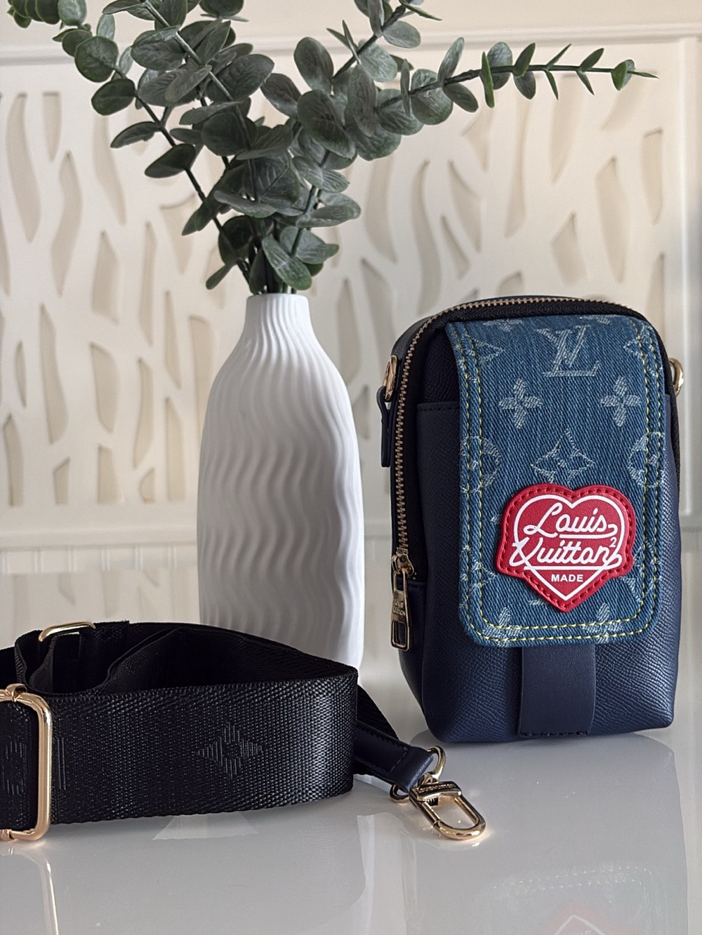 Blue Denim Phone/Wallet Crossbody Pouch